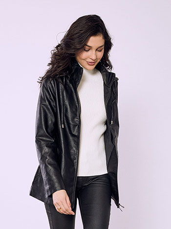 Μπουφάν δερματίνης με κουκούλα SQ7982.6105+1