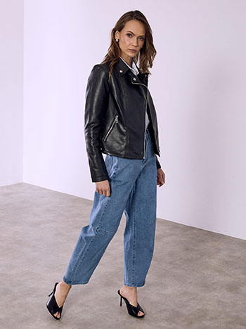 Μπουφάν δερματίνης με γιακά SQ7982.6122+1