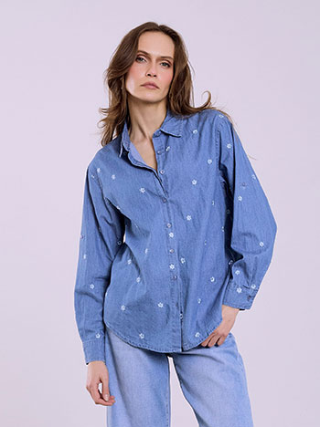Celestino Πουκάμισο Denim με Λουλούδια Sq7999 3717+1 Μπλούζες Πουκάμισα Γυναικεία Ρούχα Μόδα