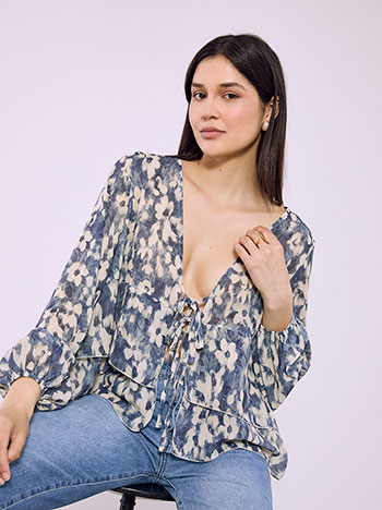 Μπλούζα εμπριμέ με βολάν SQ8011.4505+3