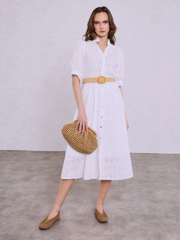 Φόρεμα κεντητό με ψάθινη ζώνη SQ8011.8018+1