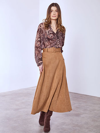 Φούστα μίντι με όψη σουέντ SQ9420.2535+5