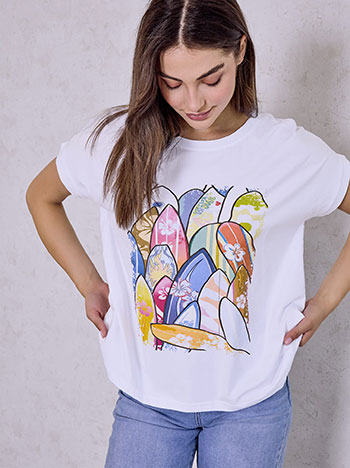 T-shirt με στάμπα σανίδες surf SQ9844.4014+1