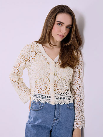 Ζακέτα πλεκτή κροσέ βαμβακερή SQ9844.5817+2