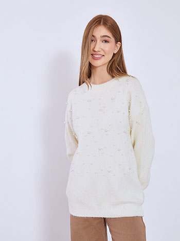 Πουλόβερ μακρύ με πέρλες WT1430.4866+4