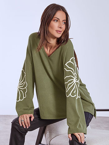 Πουλόβερ με ανάγλυφα λουλούδια WT1556.4299+5