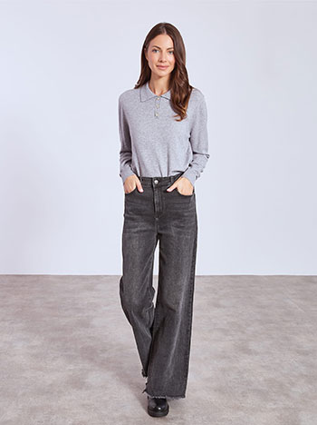 Τζιν wide leg με ξέφτια στο τελείωμα WT1628.1087+2