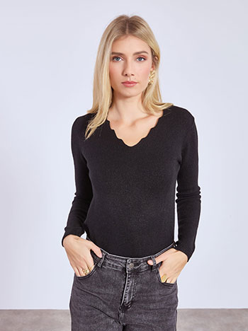 Πουλόβερ με κυματιστή V λαιμόκοψη WT1738.4008+4