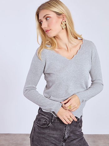 Πουλόβερ με κυματιστή V λαιμόκοψη WT1738.4008+3