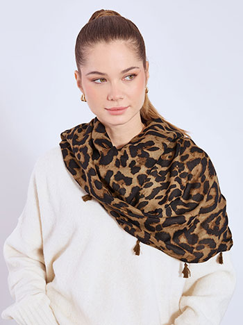 Εσάρπα λεοπάρ με φουντάκια WT673.A325+2