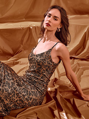 Φόρεμα μάξι λεοπάρ με παγιέτες WT7564.8941+1 φωτογραφία