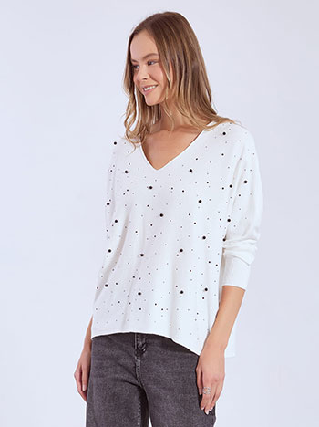 Πουλόβερ με strass και πέρλες WT7568.4316+7