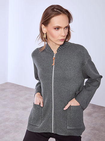 Ζακέτα μονόχρωμη με τσέπες WT7568.5087+2