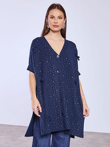 Ζακέτα μακριά με strass και φιόγκους WT7568.5089+5