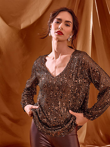 Μπλούζα μονόχρωμη με παγιέτες WT7569.4327+2