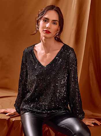 Μπλούζα μονόχρωμη με παγιέτες WT7569.4327+1