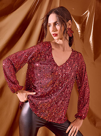 Μπλούζα μονόχρωμη με παγιέτες WT7569.4327+3