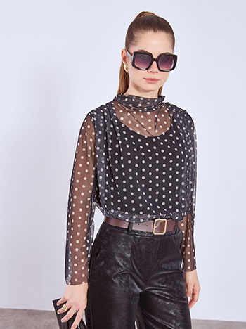 Μπλούζα πουά με διαφάνεια WT7570.4078+1