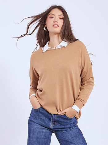 Πουλόβερ με αφινίριστη λαιμόκοψη WT7572.4096+3