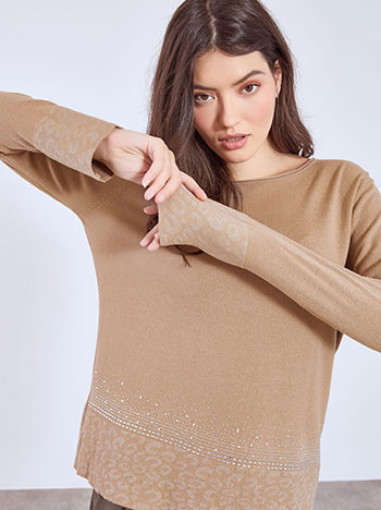 Πουλόβερ με strass και animal print WT7572.4613+3