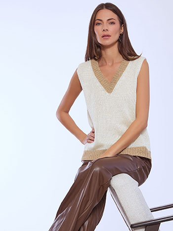 Πουλόβερ αμάνικο πλεκτό μεταλλιζέ WT7583.4079+3