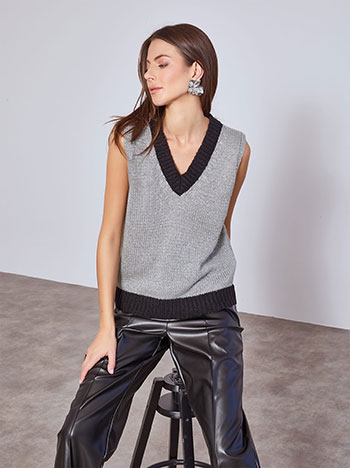 Πουλόβερ αμάνικο πλεκτό μεταλλιζέ WT7583.4079+2