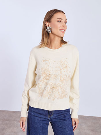 Πουλόβερ με κέντημα και πέρλες WT7583.4855+3