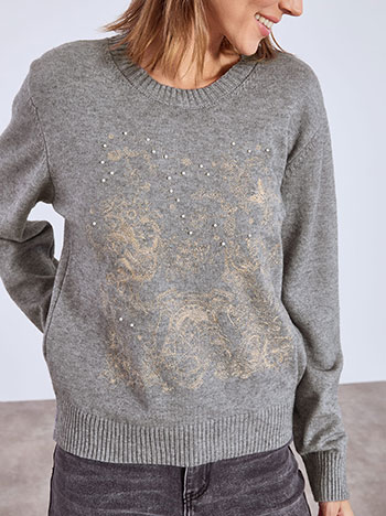 Πουλόβερ με κέντημα και πέρλες WT7583.4855+4