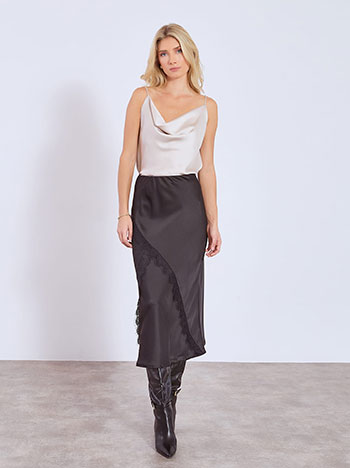 Celestino Φούστα μίντι σατέν με δαντέλα WT7584.2890+1