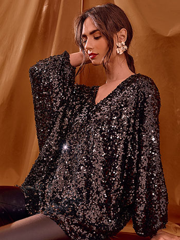 Celestino Μπλούζα Oversized με Παγιέτες Wt7584 4592+1 Μπλούζες Μακρυμάνικες Γυναικεία Ρούχα Μόδα