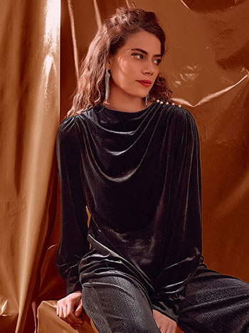 Μπλούζα βελούδινη με σούρες στον ώμο WT7585.4519+1