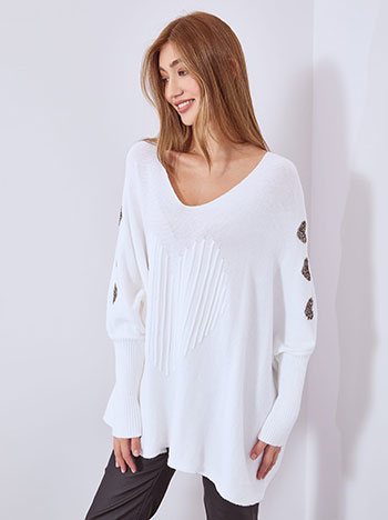 Πουλόβερ με strass καρδιές στο μανίκι WT7587.4638+2