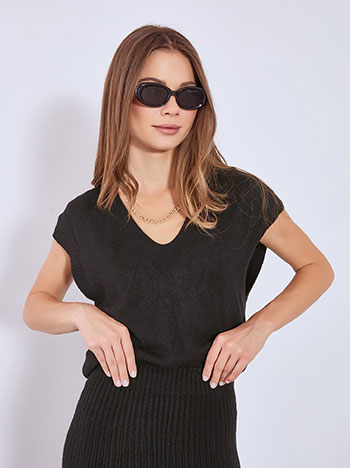 Πουλόβερ αμάνικο πλεκτό ασύμμετρο WT7587.4927+1