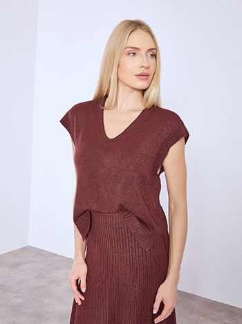 Πουλόβερ αμάνικο πλεκτό ασύμμετρο WT7587.4927+5