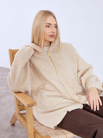 Παλτό μπουκλέ ασύμμετρο με κουκούλα WT7587.5598+4