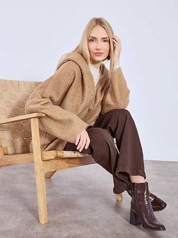 Παλτό μπουκλέ ασύμμετρο με κουκούλα WT7587.5598+3 φωτογραφία