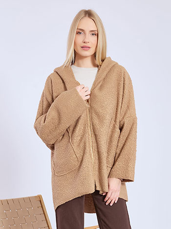 Παλτό μπουκλέ ασύμμετρο με κουκούλα WT7587.5598+3