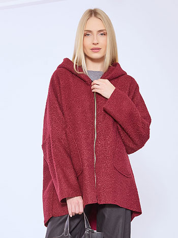 Παλτό μπουκλέ ασύμμετρο με κουκούλα WT7587.5598+5