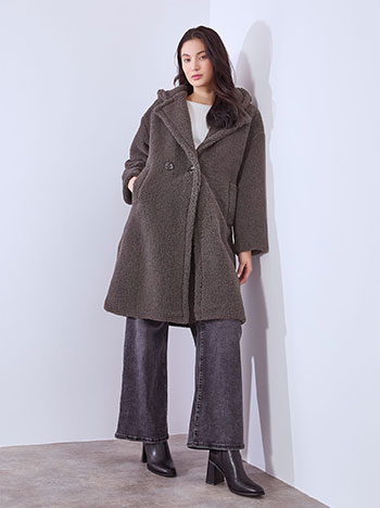 Παλτό μπουκλέ με κουκούλα WT7587.7595+1