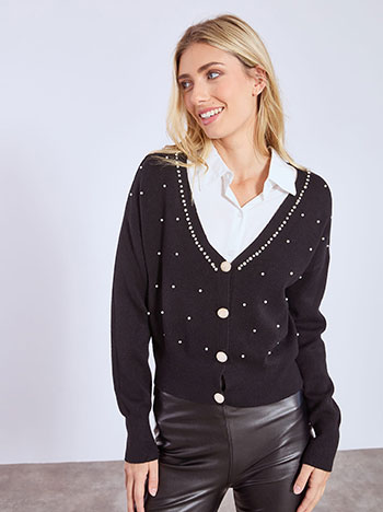 Ζακέτα με πέτρες strass και πέρλες WT7589.5021+1