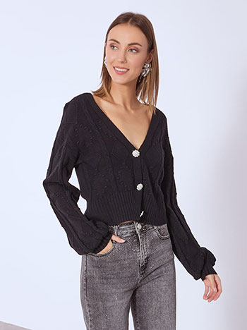 Ζακέτα crop με strass κουμπιά WT7589.5032+1