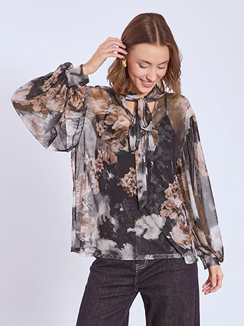 Μπλούζα φλοράλ ημιδιάφανη WT7594.4709+1