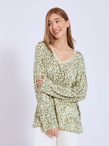 Μπλούζα λεοπάρ με μεταλλιζέ λεπτομέρειες WT7597.4556+3