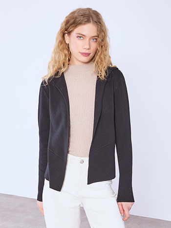 Ζακέτα μονόχρωμη με κουκούλα WT7605.5341+1