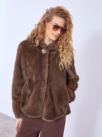 Γούνα με κουμπί strass λουλούδι WT7605.6671+2