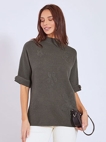 Πουλόβερ με ανάγλυφα λουλούδια WT7616.4300+2