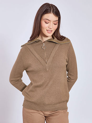 Πουλόβερ με φερμουάρ στη λαιμόκοψη WT7616.4301+2