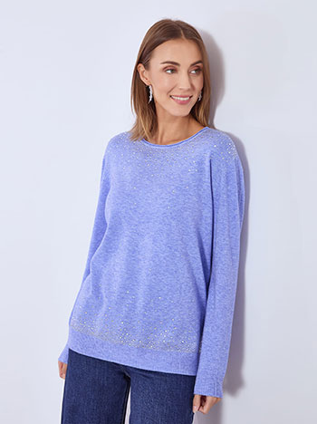 Πουλόβερ μονόχρωμο με strass WT7616.4657+6