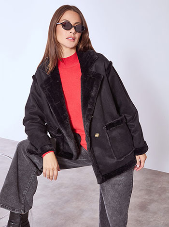 Παλτό με σουέντ όψη και γούνα WT7629.7589+1