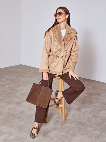 Παλτό με σουέντ όψη και γούνα WT7629.7589+2 φωτογραφία